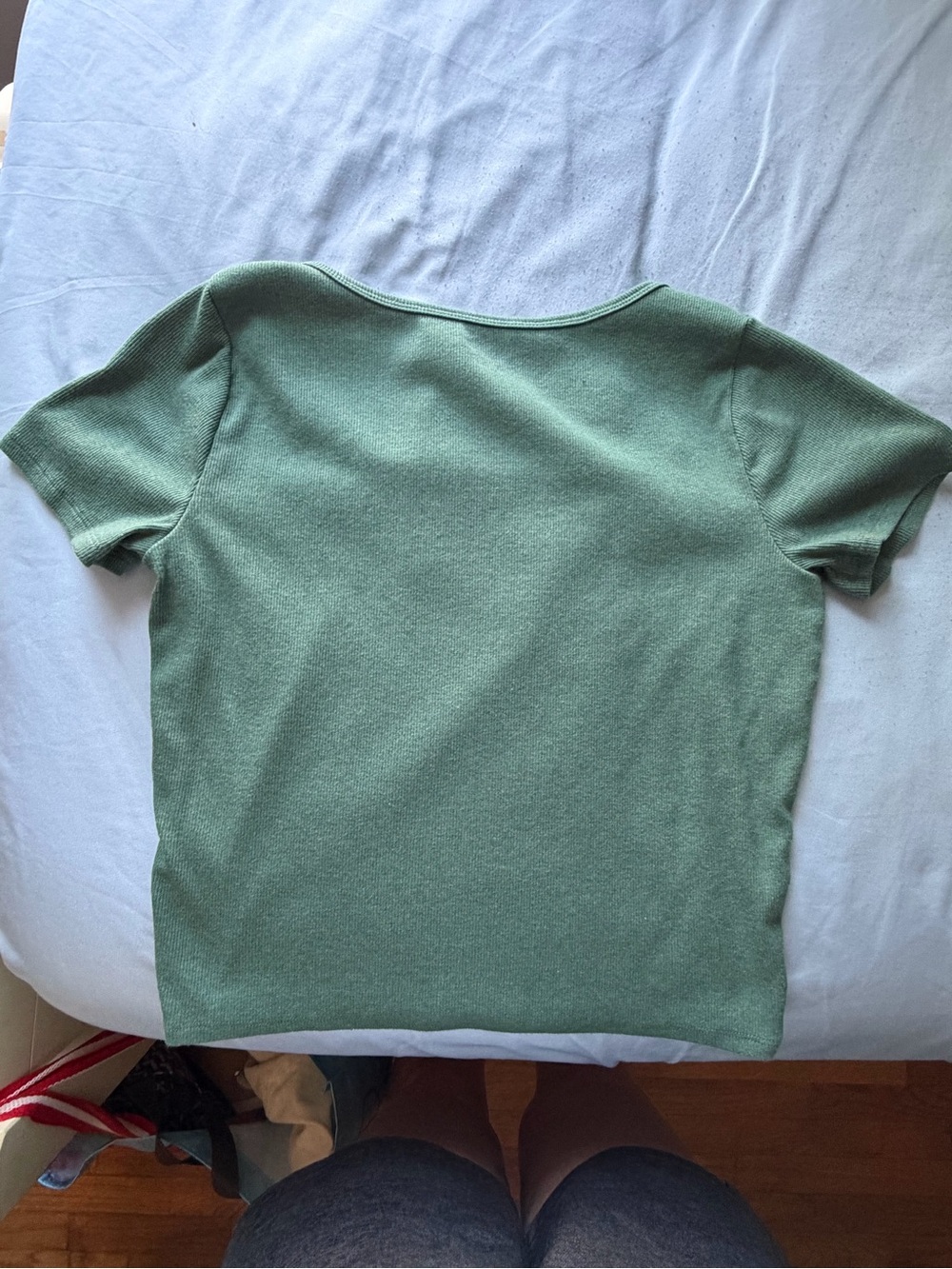 Hollister Soft Olive Green Square Neck Ribbed Short Sleeve Tee - Picture 2 of 3